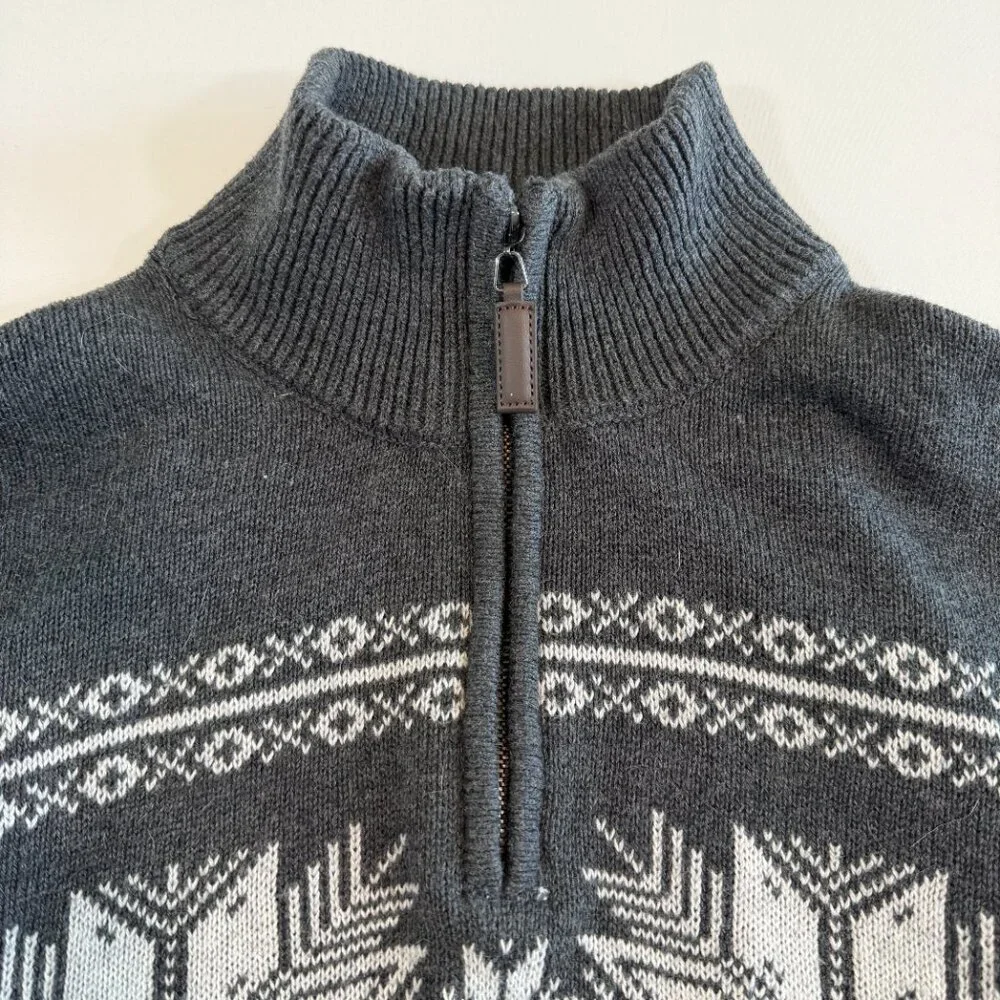 ASPEN Grey Nordic Snowflake 1/4 Zip Cotton Sweater Medium